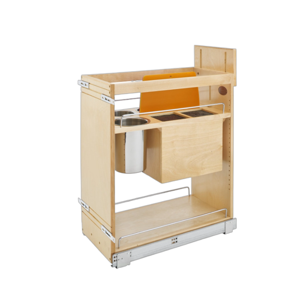 Soft closed wooden pull-out cabinet organizer