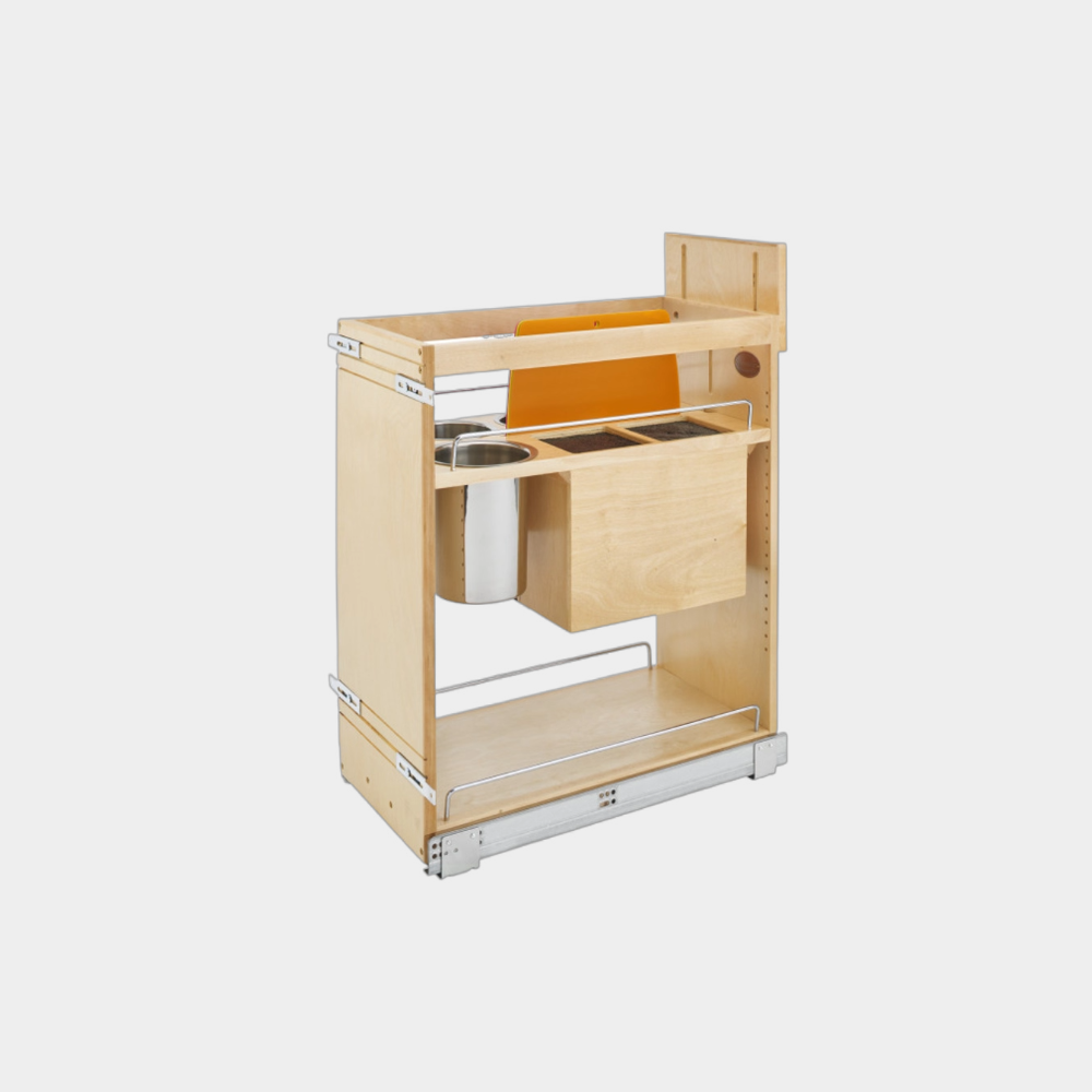 Soft closed wooden pull-out cabinet organizer