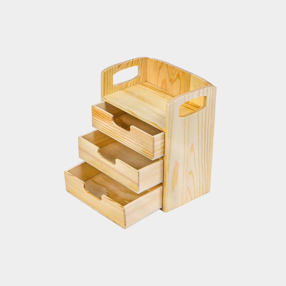 3-layer pull-out drawer with top shelf and natural wooden storage drawer