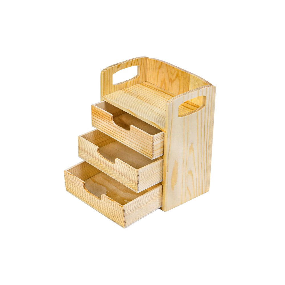 3-layer pull-out drawer with top shelf and natural wooden storage drawer